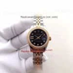 Rolex Ladies 26mm Replica Watch Datejust 2-Tone Diamond Bezel Black Dial